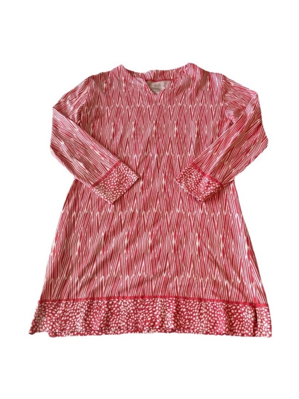 Coolibar Coral and White Striped V-Neck Tunic